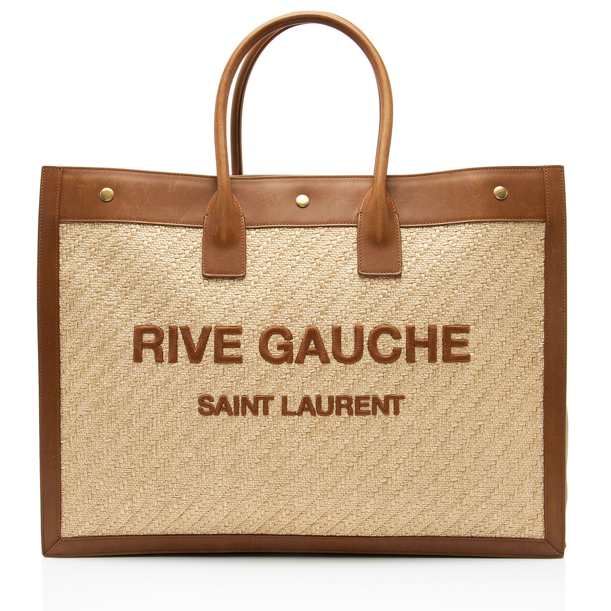 Saint Laurent Raffia Calfskin Rive Gauche Large Tote