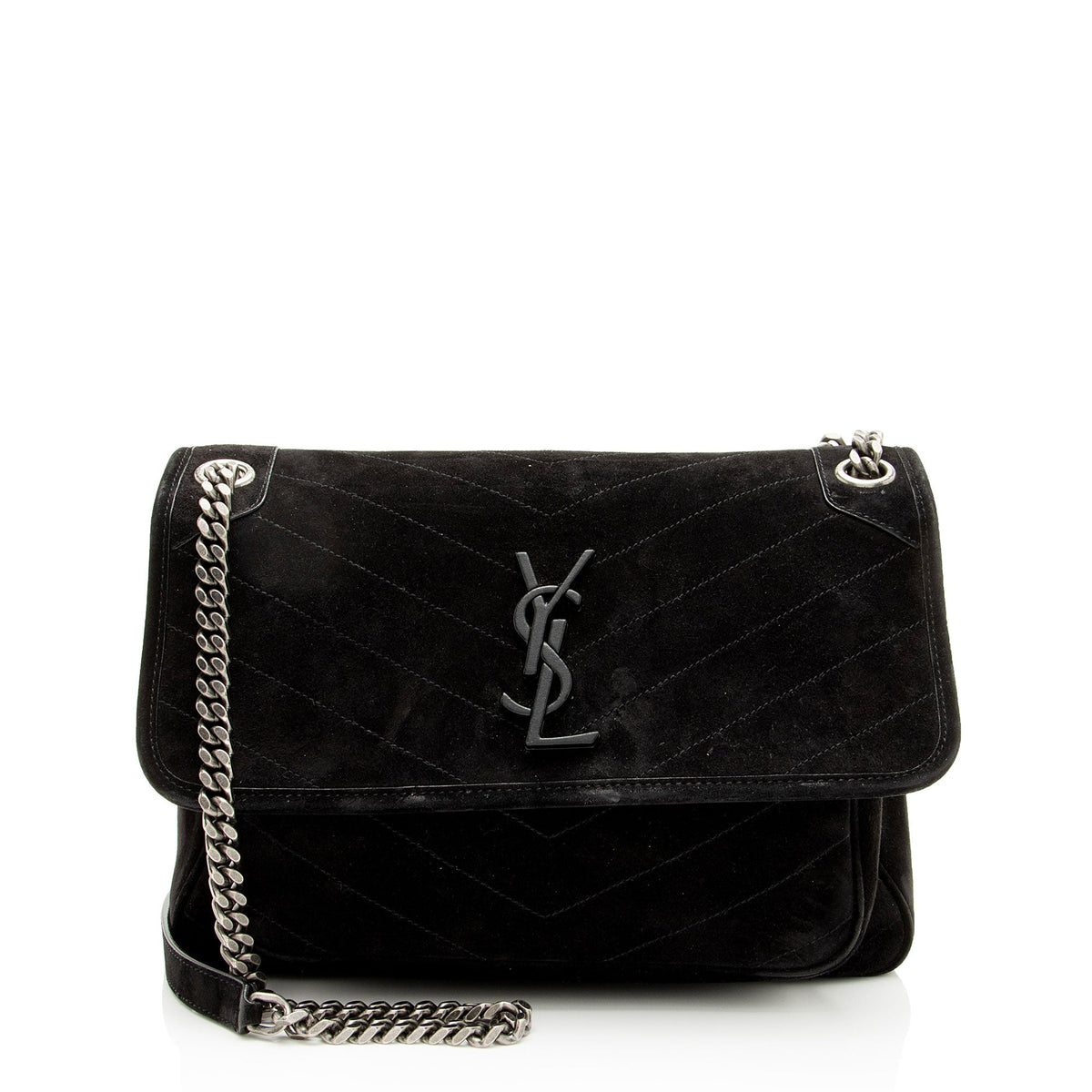 Saint Laurent Suede Monogram Niki Medium Shoulder Bag