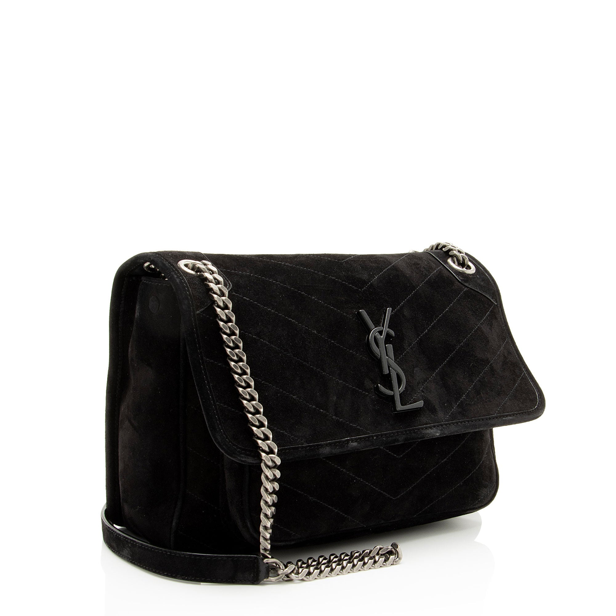 Saint Laurent Suede Monogram Niki Medium Shoulder Bag